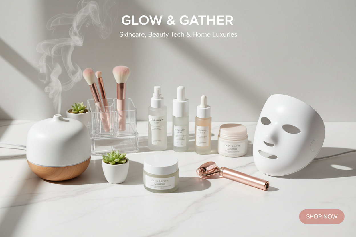 page homescreen for skincare beaty gadgets and home essentials items 